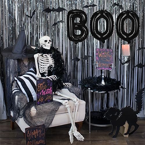 BOO Foil Balloons Set with 3D Bats - 16 Inch Halloween Banner Kit for Spooky Party Decor