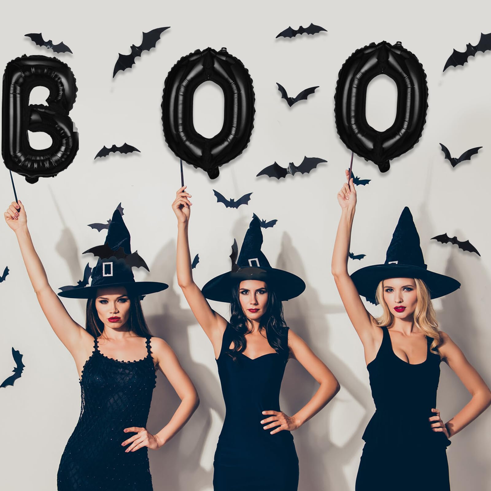 BOO Foil Balloons Set with 3D Bats - 16 Inch Halloween Banner Kit for Spooky Party Decor
