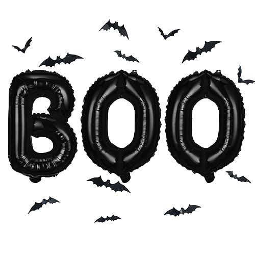 BOO Foil Balloons Set with 3D Bats - 16 Inch Halloween Banner Kit for Spooky Party Decor