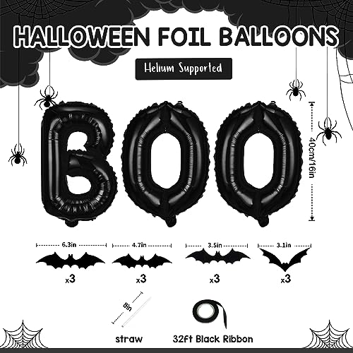 BOO Foil Balloons Set with 3D Bats - 16 Inch Halloween Banner Kit for Spooky Party Decor