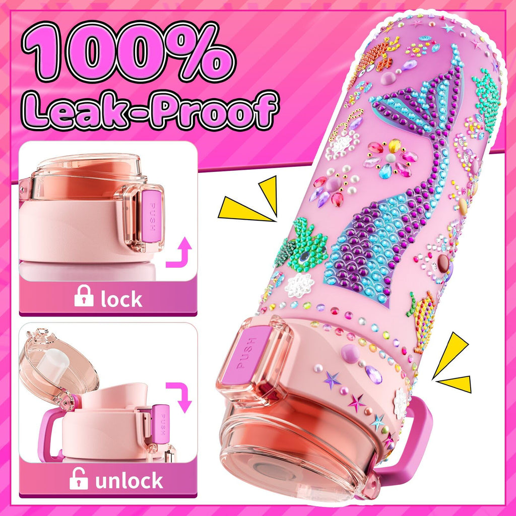 BOOH DIY Mermaid Water Bottle Kit for Girls – Craft Kit with Bracelet Making, Diamond Stickers, and Leakproof Water Bottle Ages 4-12