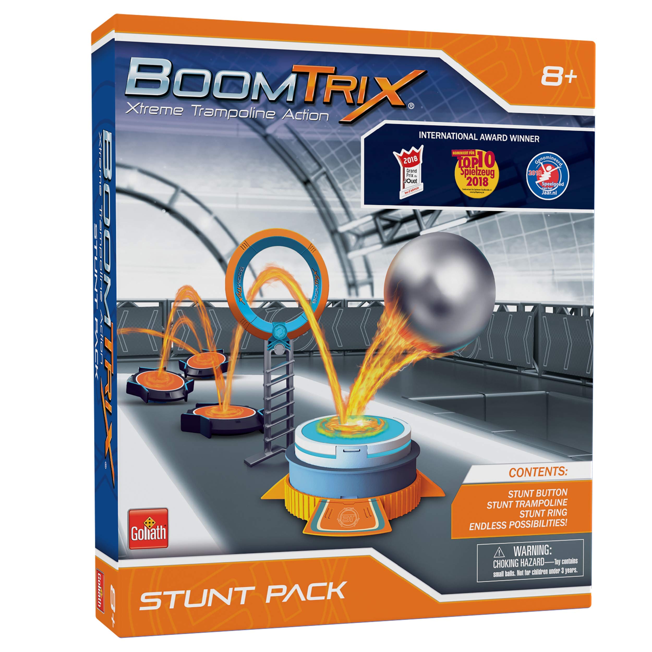 Boomtrix Stunt Pack by Goliath - Metal Ball Chain Reaction Kit with Trampoline & Stunt Button - STEM Ages 8+