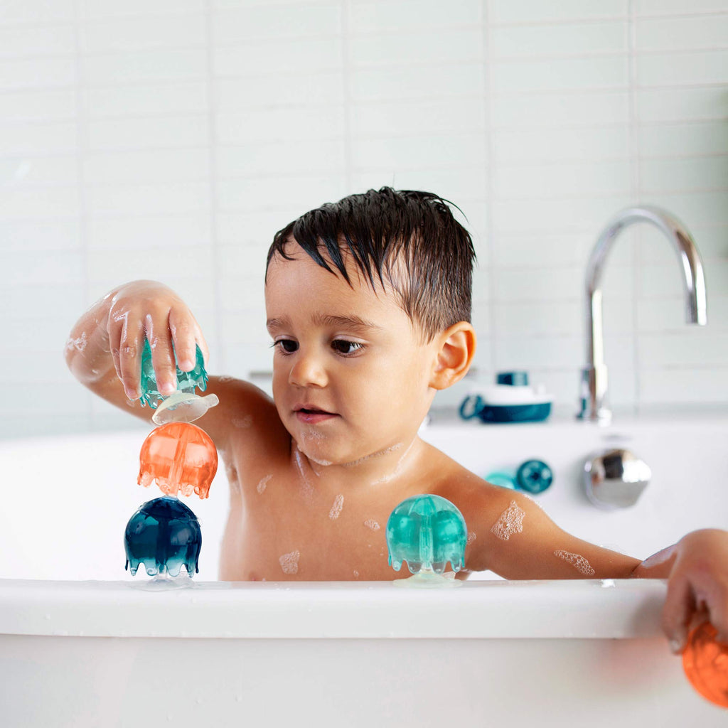 Boon Jellies Suction Cup Bath Toys – 9 Jellyfish for Sensory Play, Navy/Coral, Ages 12 Months+