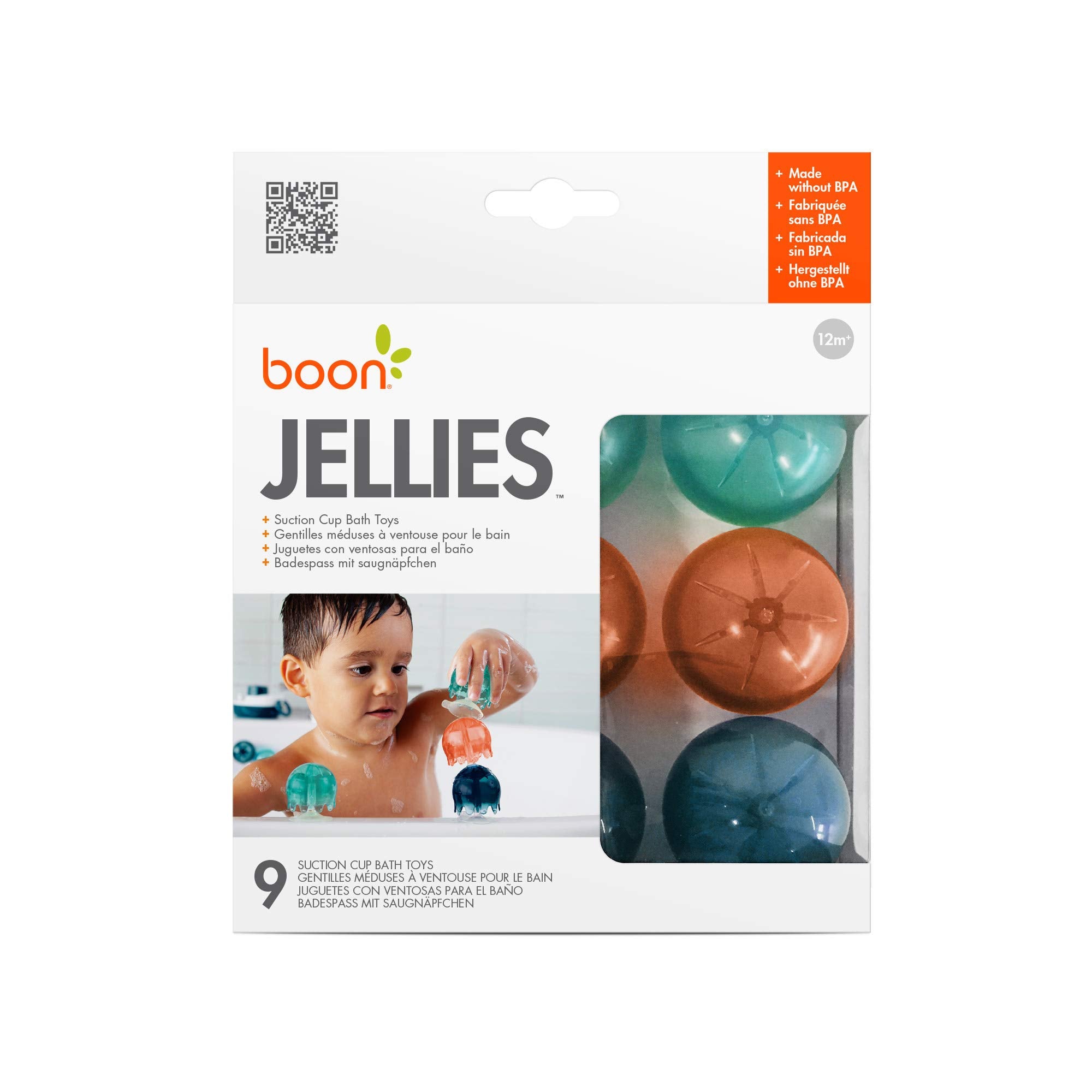 Boon Jellies Suction Cup Bath Toys – 9 Jellyfish for Sensory Play, Navy/Coral, Ages 12 Months+