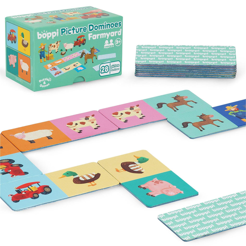 boppi Farmyard Animal Dominoes Set for Toddlers – 28 Picture Cards, Eco-Friendly Recycled Cardboard, Ages 3+
