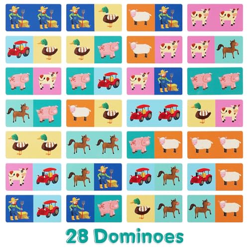 boppi Farmyard Animal Dominoes Set for Toddlers – 28 Picture Cards, Eco-Friendly Recycled Cardboard, Ages 3+
