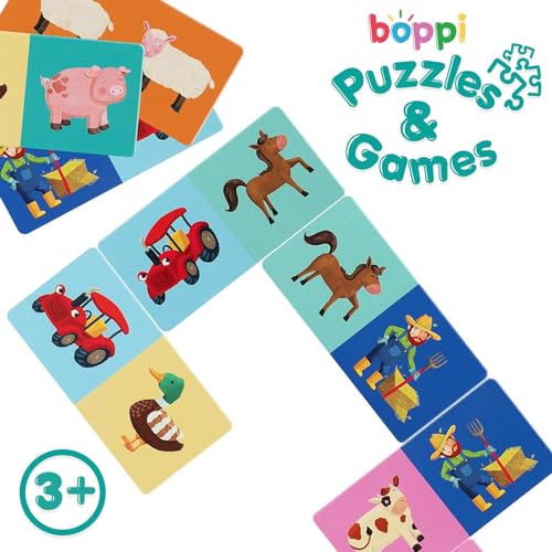 boppi Farmyard Animal Dominoes Set for Toddlers – 28 Picture Cards, Eco-Friendly Recycled Cardboard, Ages 3+