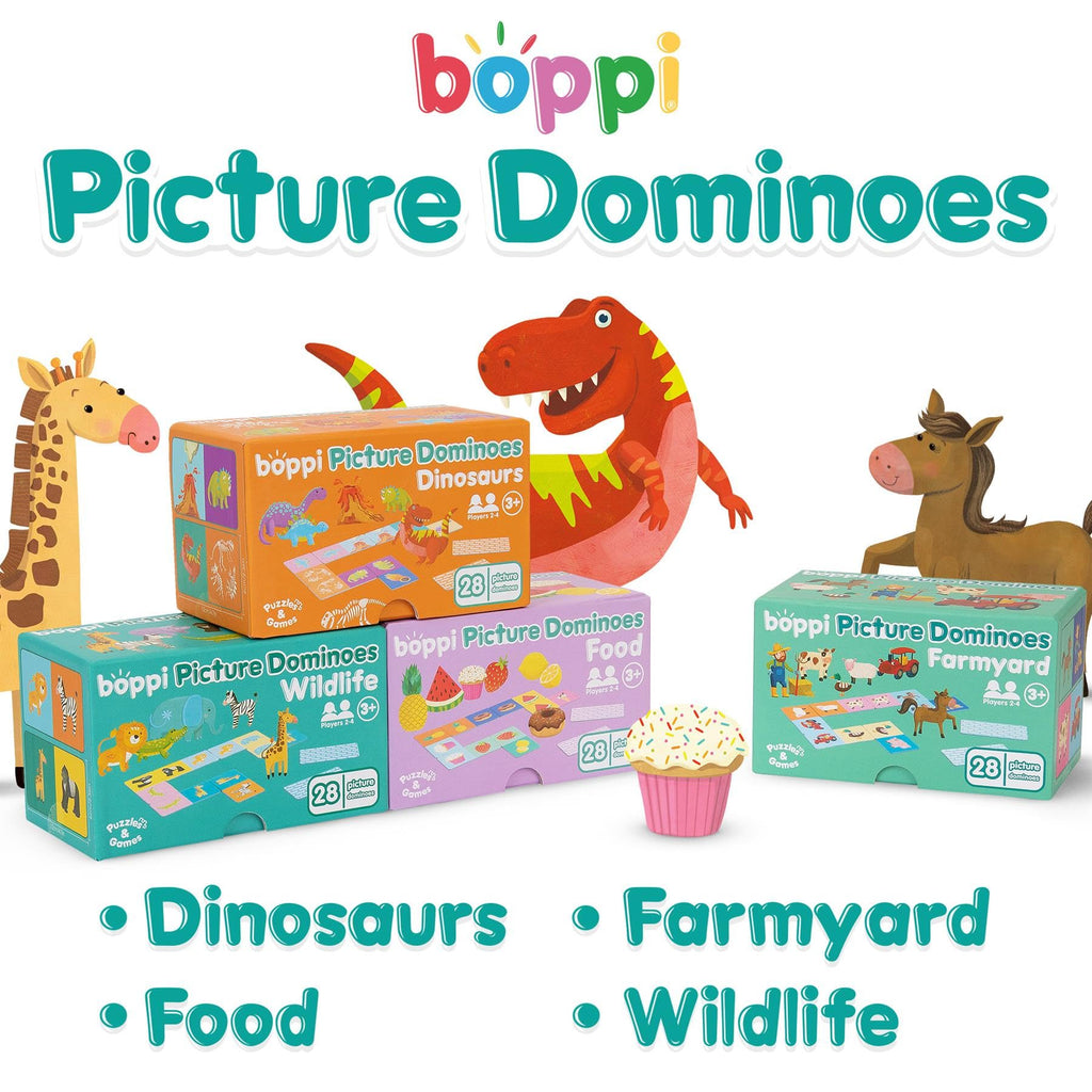 boppi Farmyard Animal Dominoes Set for Toddlers – 28 Picture Cards, Eco-Friendly Recycled Cardboard, Ages 3+