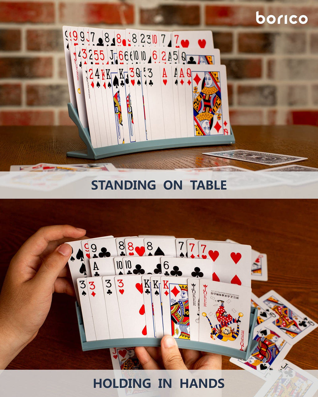BORICO 2-Pack Blue Card Holders for Playing Cards – Slanted Design, Holds 35 Cards, Stackable with Travel Pouch