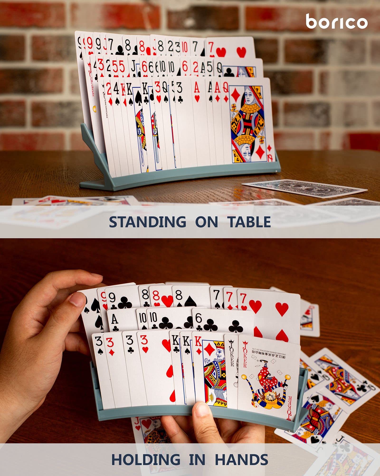 BORICO 2-Pack Blue Card Holders for Playing Cards – Slanted Design, Holds 35 Cards, Stackable with Travel Pouch