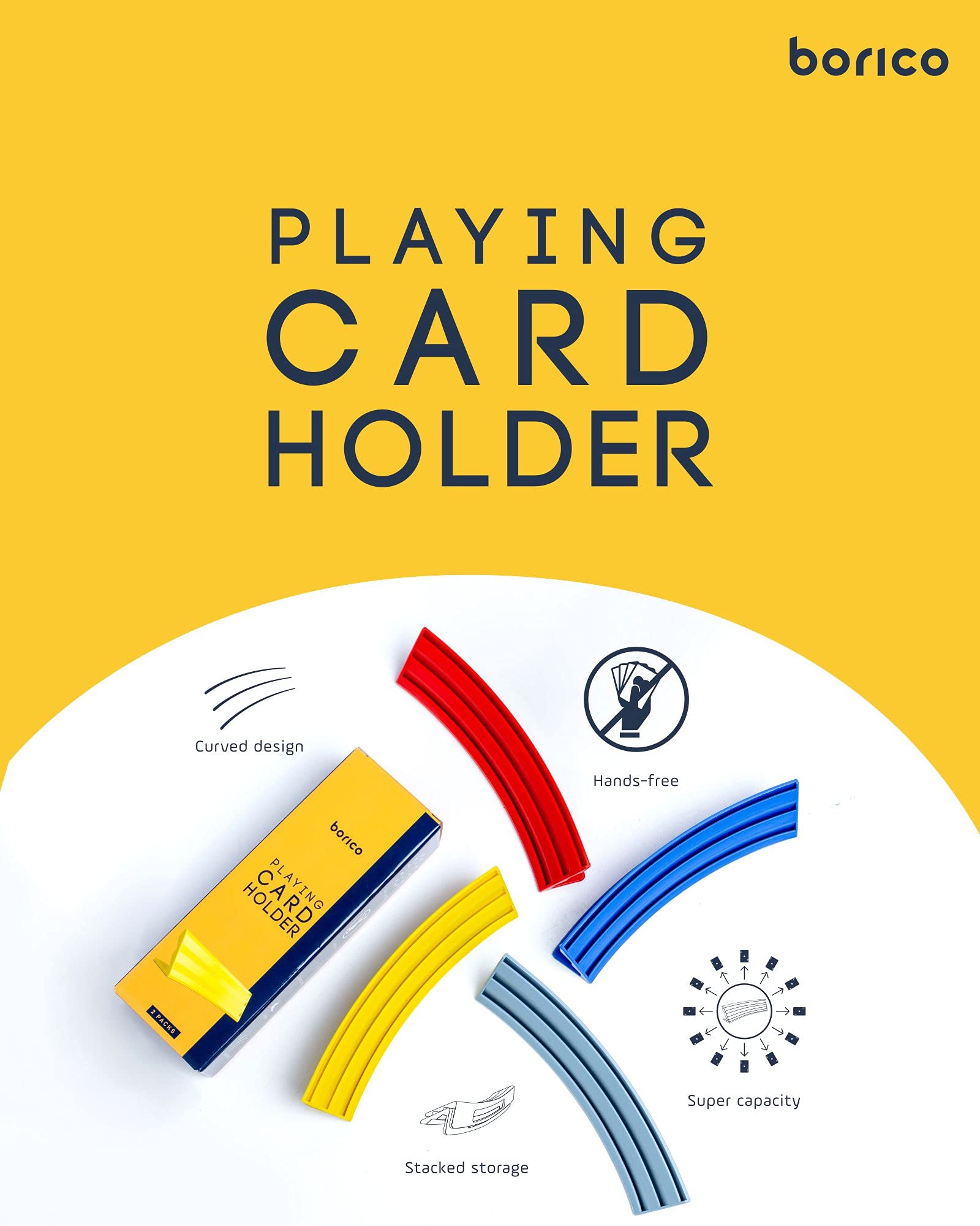 BORICO 2-Pack Blue Card Holders for Playing Cards – Slanted Design, Holds 35 Cards, Stackable with Travel Pouch