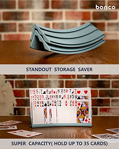 BORICO Card Holders 2-Pack: Stackable Playing Card Tray with Travel Pouch, Holds 40 Cards Each, for Kids and Adults (Red)