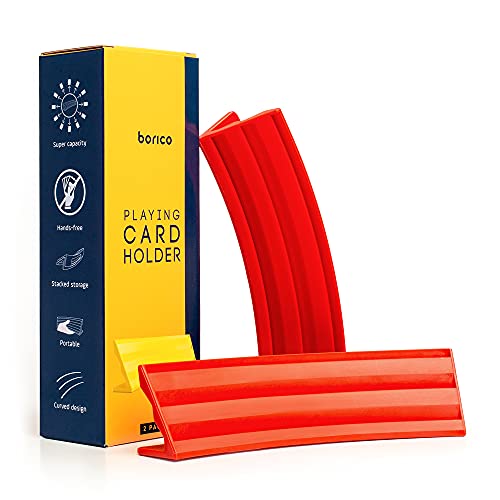 BORICO Card Holders 2-Pack: Stackable Playing Card Tray with Travel Pouch, Holds 40 Cards Each, for Kids and Adults (Red)