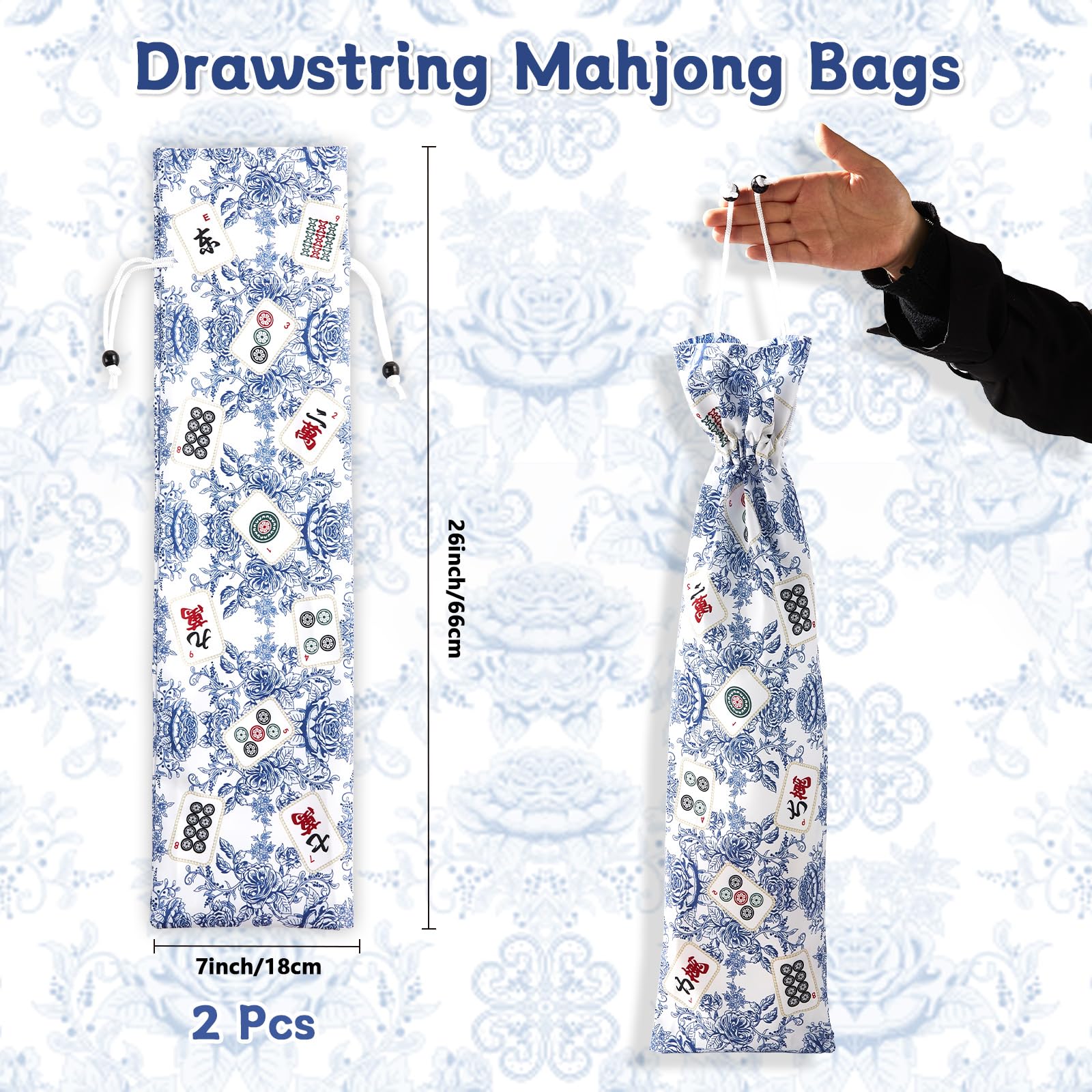 Bornerwhite 2-Pack Blue Drawstring Mahjong Bags – 26-Inch Protective Sleeve for Racks and Pushers