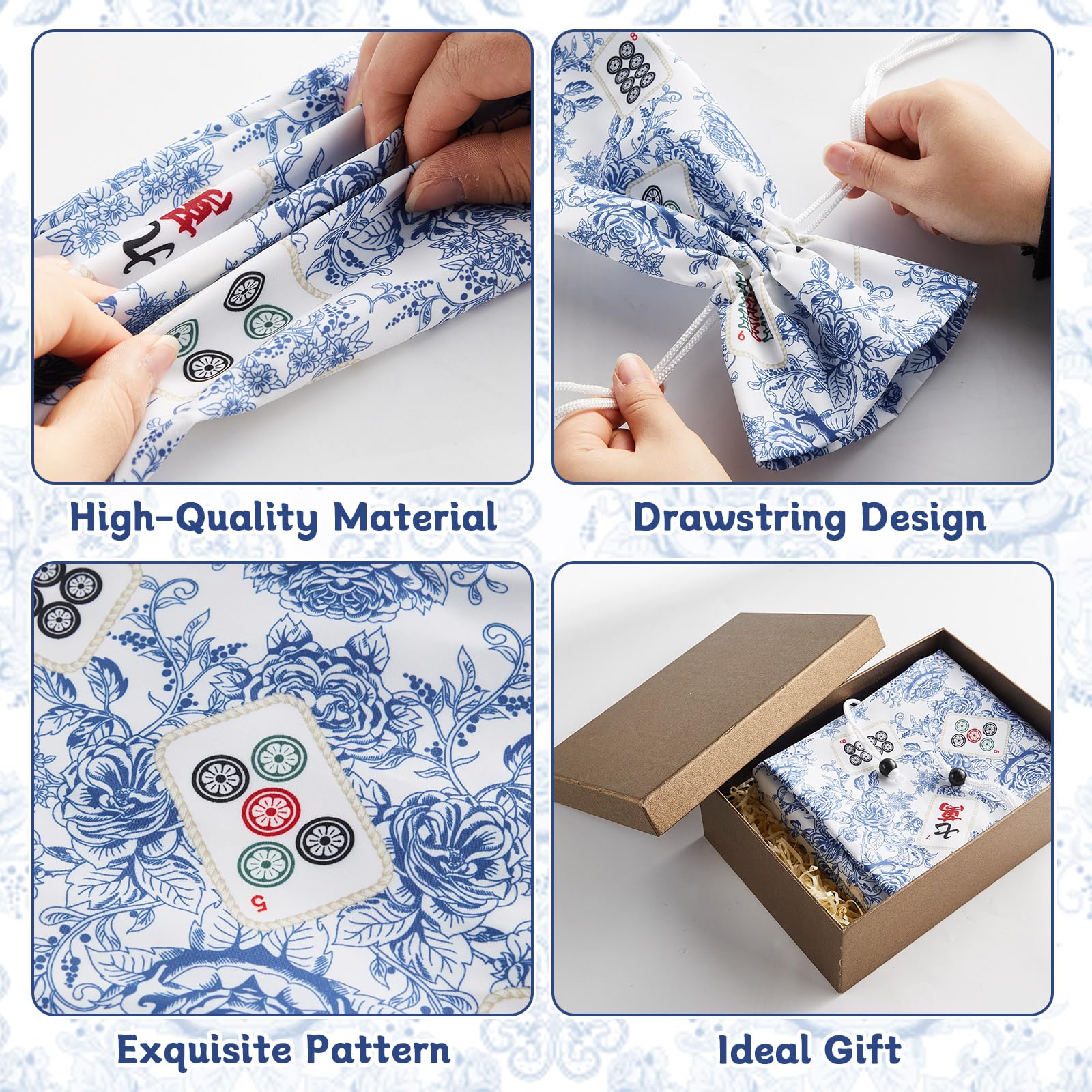 Bornerwhite 2-Pack Blue Drawstring Mahjong Bags – 26-Inch Protective Sleeve for Racks and Pushers