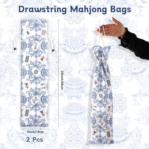 Bornerwhite 2-Pack Blue Drawstring Mahjong Bags – 26-Inch Protective Sleeve for Racks and Pushers