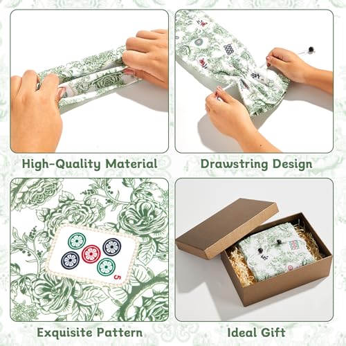 Bornerwhite 2-Pack Green Drawstring Mahjong Bags - 26 Inch Protective Sleeve for Racks and Tiles
