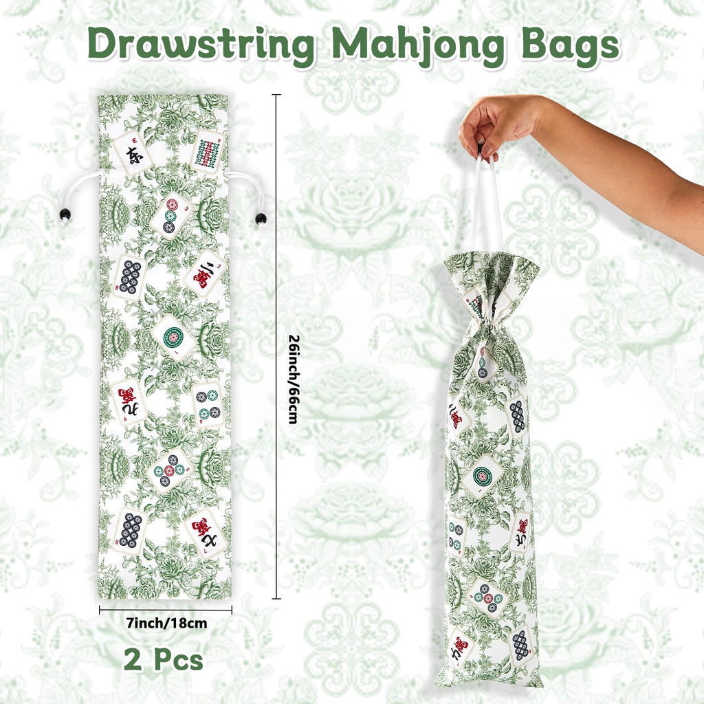Bornerwhite 2-Pack Green Drawstring Mahjong Bags - 26 Inch Protective Sleeve for Racks and Tiles