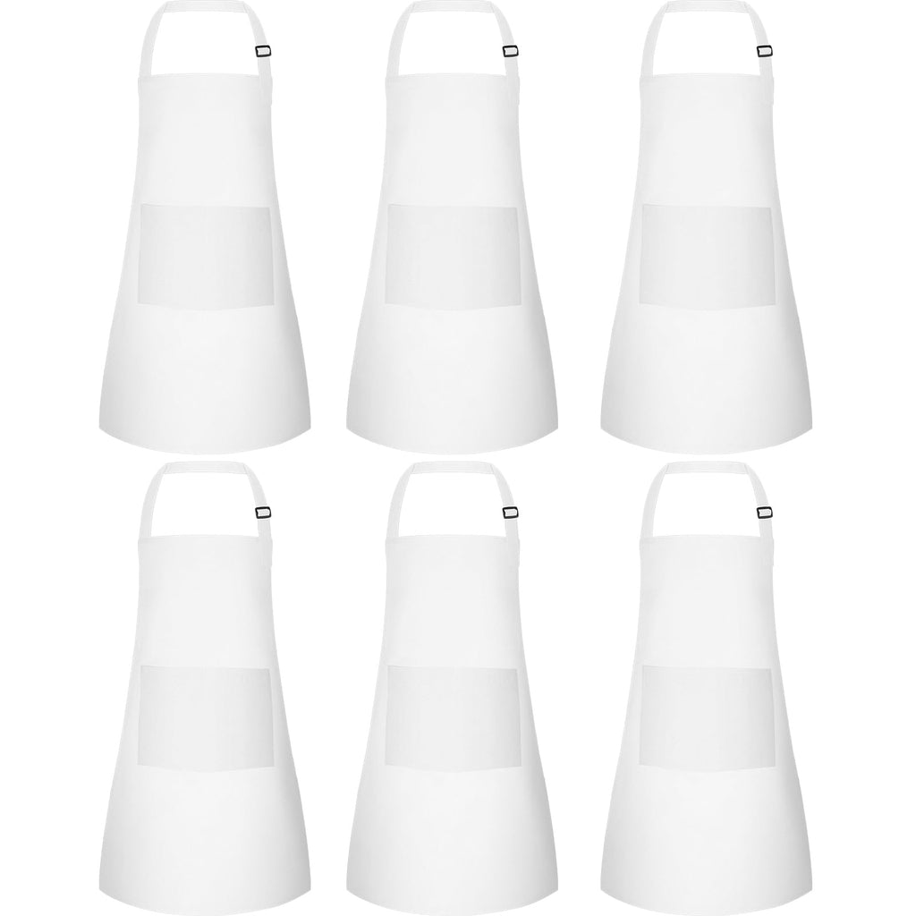 BOUBONI 6 Pack Kids Aprons with Pockets – Adjustable Chef Art Aprons for Painting, Cooking, Baking (White)