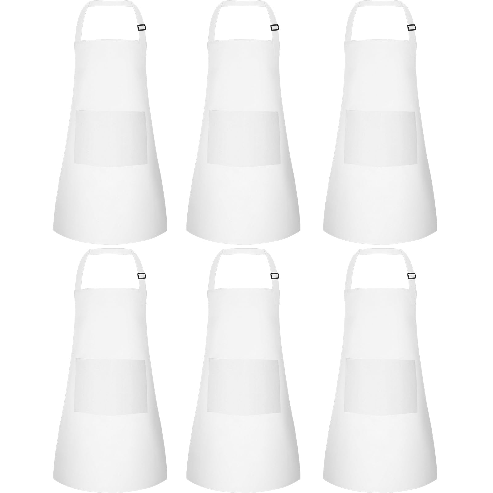 BOUBONI 6 Pack Kids Aprons with Pockets – Adjustable Chef Art Aprons for Painting, Cooking, Baking (White)