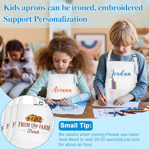 BOUBONI 6 Pack Kids Aprons with Pockets – Adjustable Chef Art Aprons for Painting, Cooking, Baking (White)