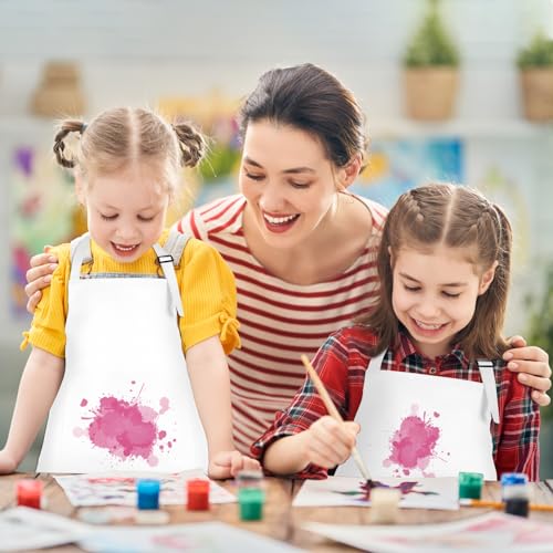 BOUBONI 6 Pack Kids Aprons with Pockets – Adjustable Chef Art Aprons for Painting, Cooking, Baking (White)
