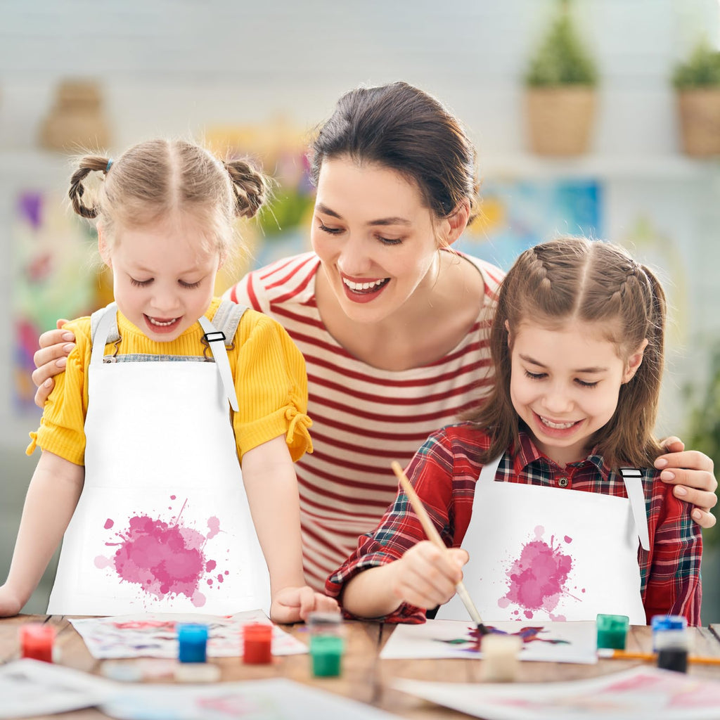 BOUBONI 6 Pack Kids Aprons with Pockets – Adjustable Chef Art Aprons for Painting, Cooking, Baking (White)