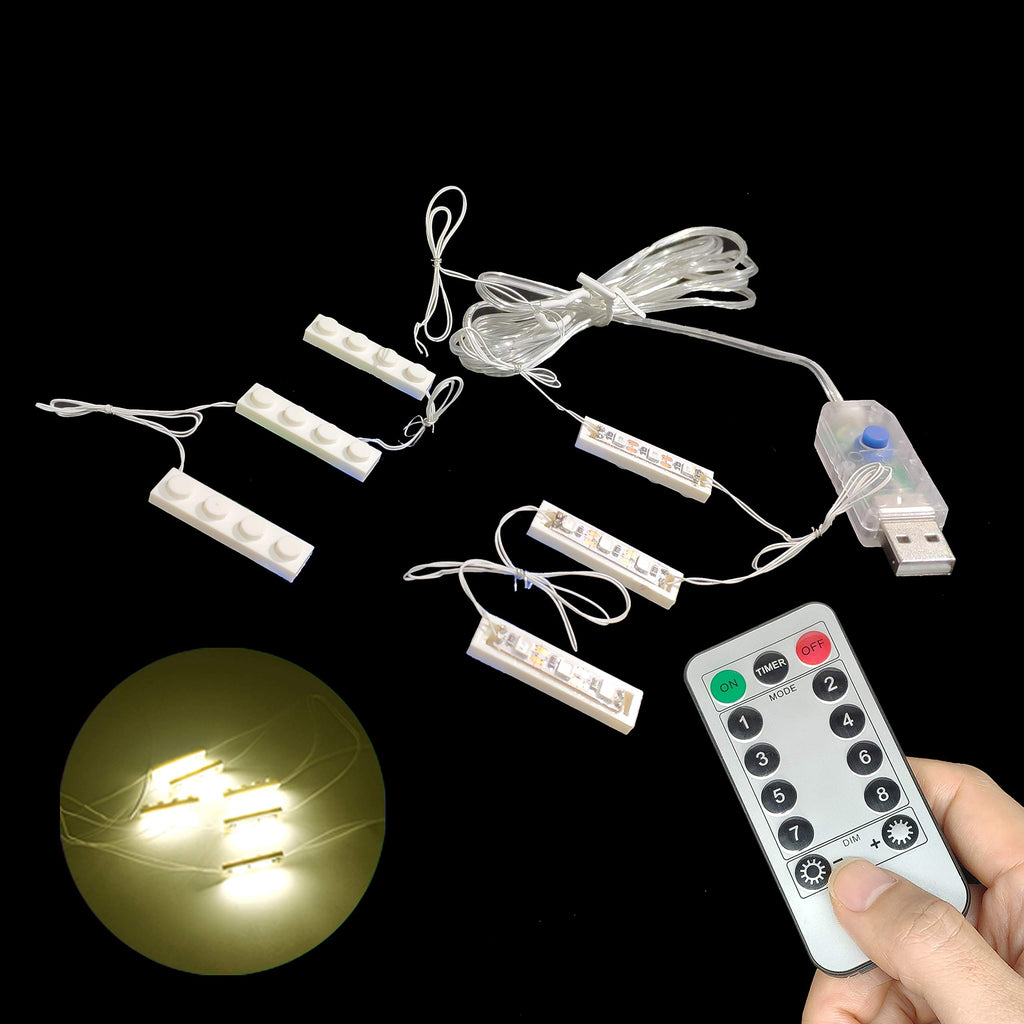 Bowerful 1-Pack LED Down Lights for Building Bricks – USB Powered, Warm White, Remote Dimmer & Timer