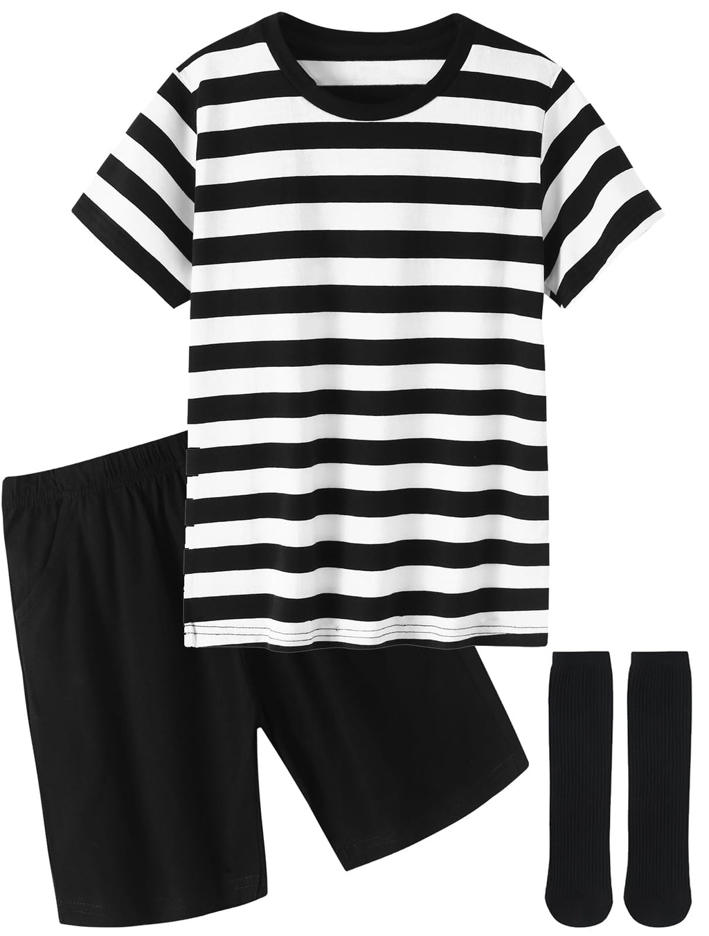 Boys Halloween Costume: Black and White Striped Shirt with Short Socks by UIMLK