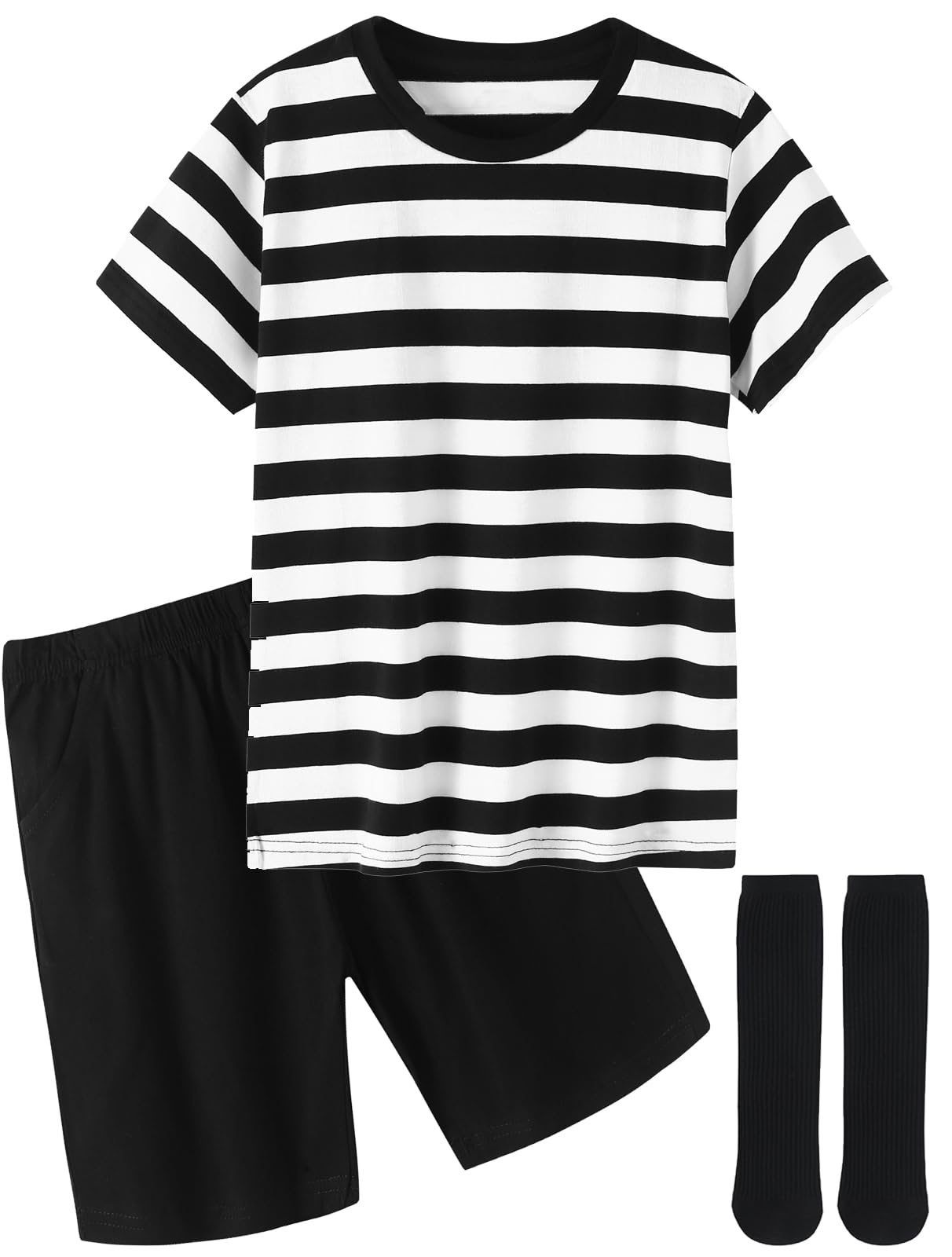 Boys Halloween Costume: Black and White Striped Shirt with Short Socks by UIMLK