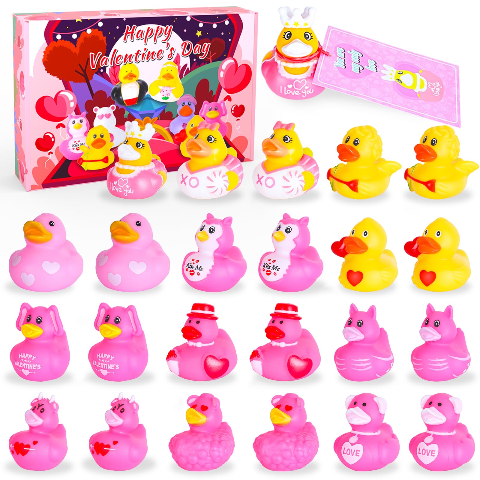 BOZILY 24 Pink Rubber Ducks Bulk Pack – Mini Bath Toys for Parties, Cruises & Prizes