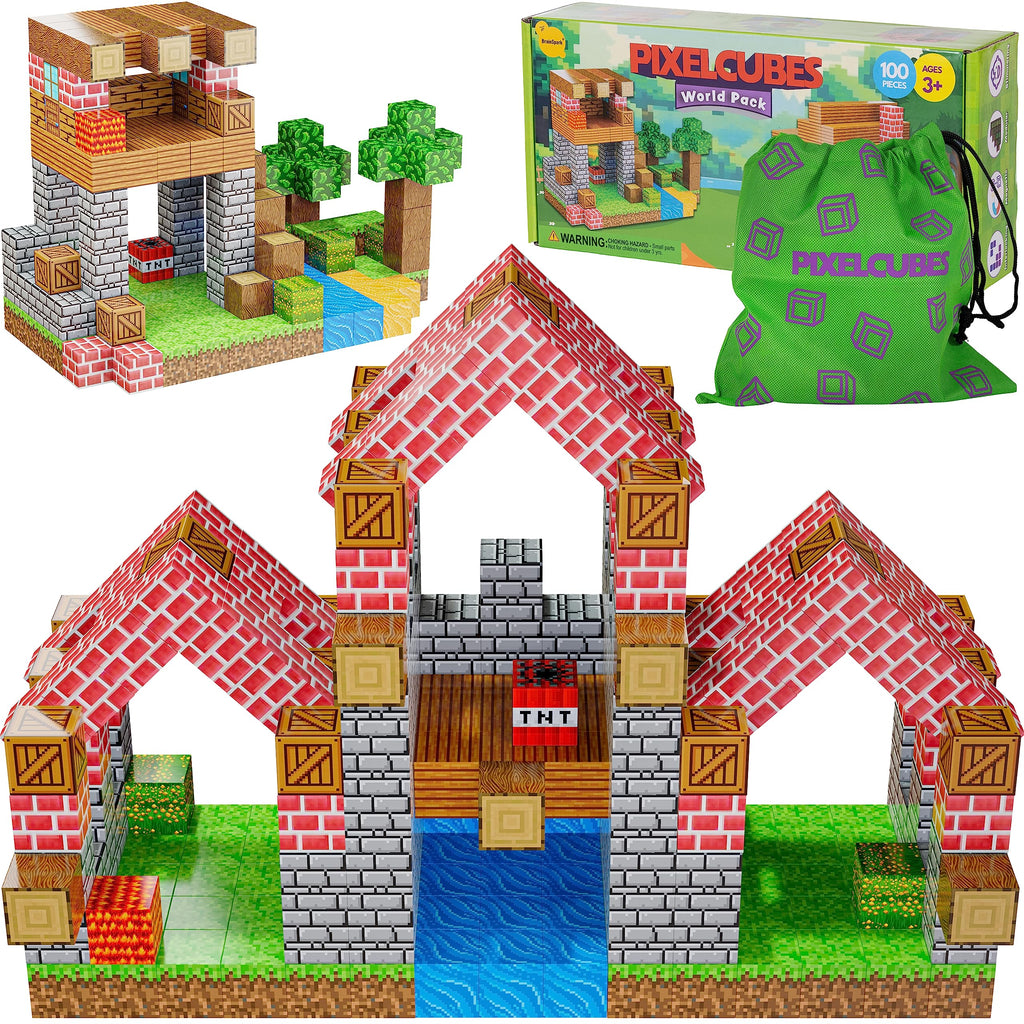 BrainSpark 100-Piece Magnetic Pixel Cubes – World-Themed STEM Building Blocks for Kids Ages 3-9