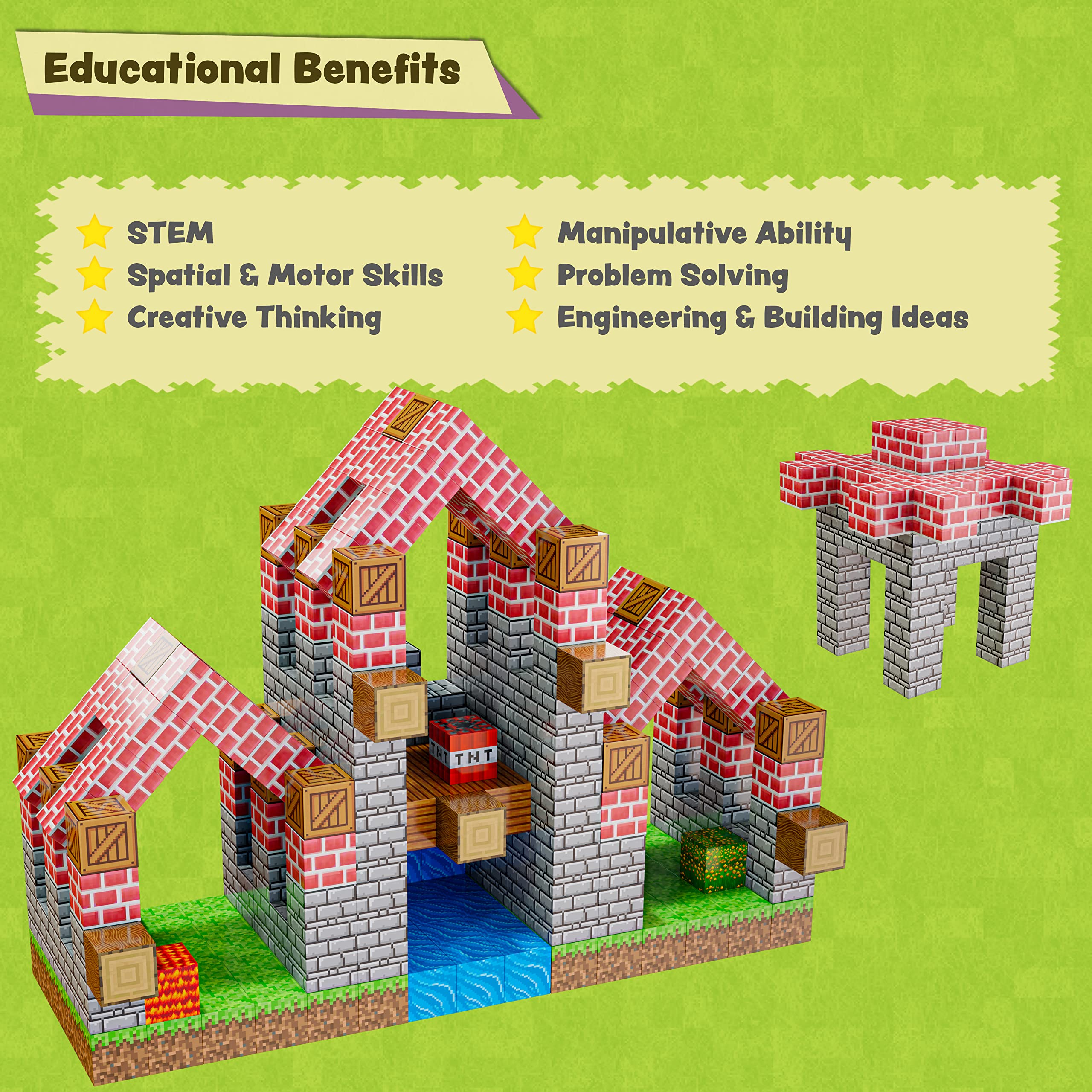 BrainSpark 100-Piece Magnetic Pixel Cubes – World-Themed STEM Building Blocks for Kids Ages 3-9