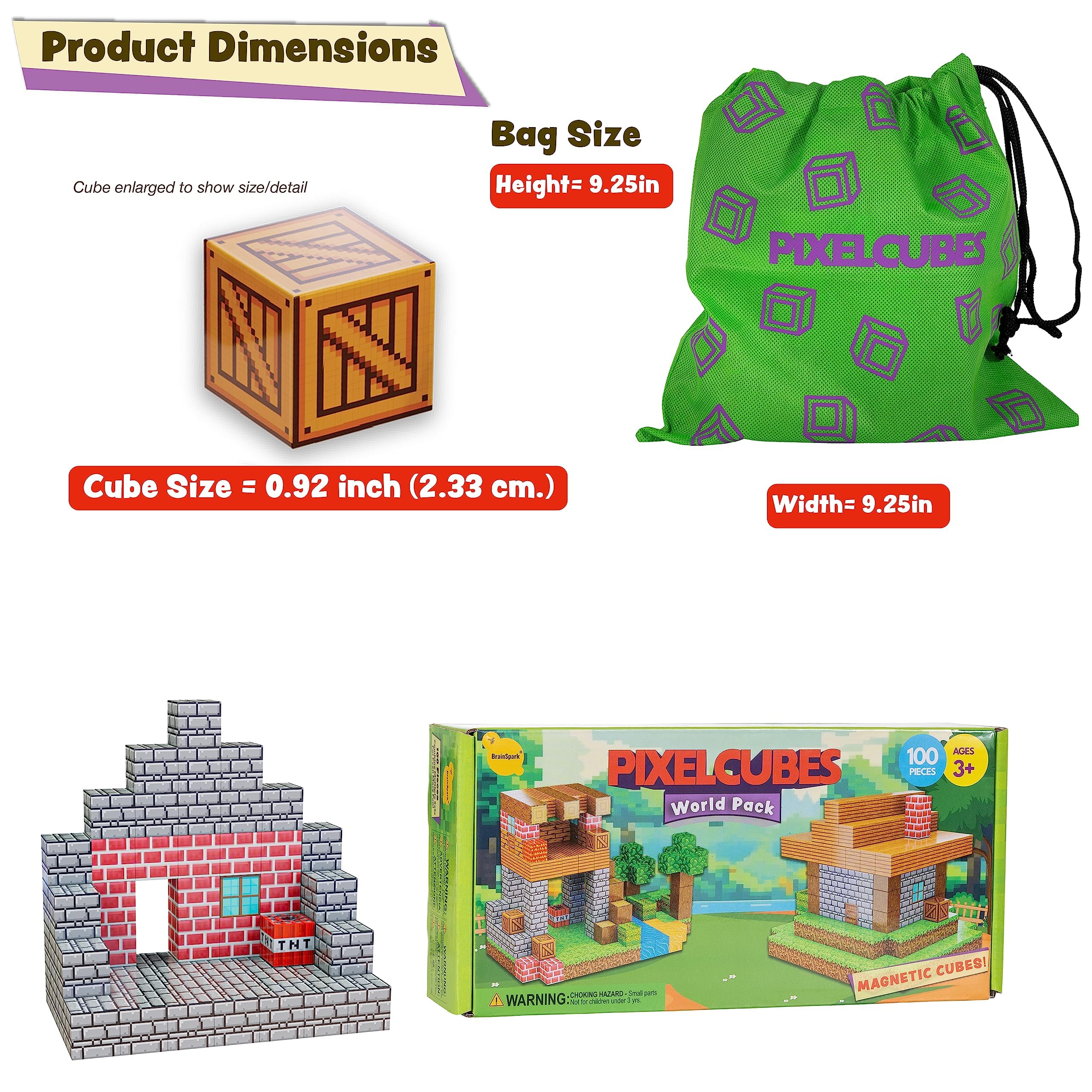 BrainSpark 100-Piece Magnetic Pixel Cubes – World-Themed STEM Building Blocks for Kids Ages 3-9