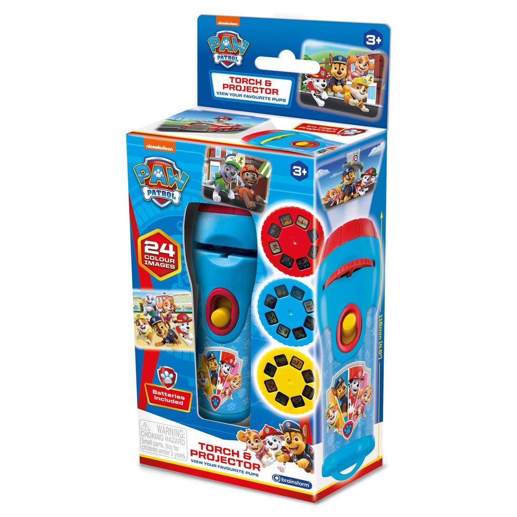 Brainstorm Toys Paw Patrol Torch & Projector – Handheld Flashlight with 24 Color Image Discs, Ages 3+