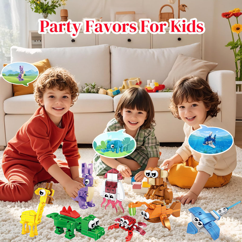 BRAITEN 24 Pack Animal Mini Block Sets – 72 Builds, Party Favors for Kids Ages 6-12