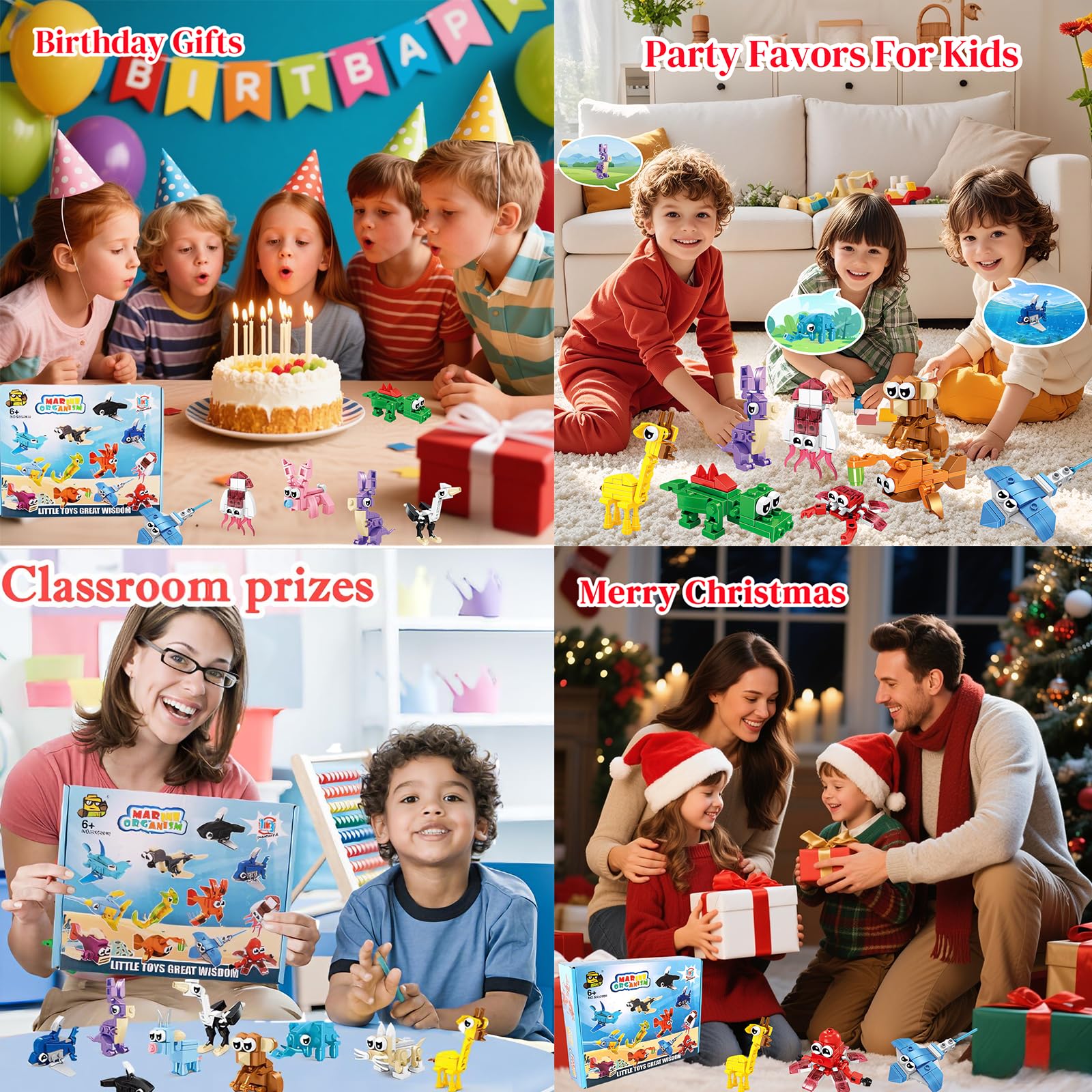BRAITEN 24 Pack Animal Mini Block Sets – 72 Builds, Party Favors for Kids Ages 6-12