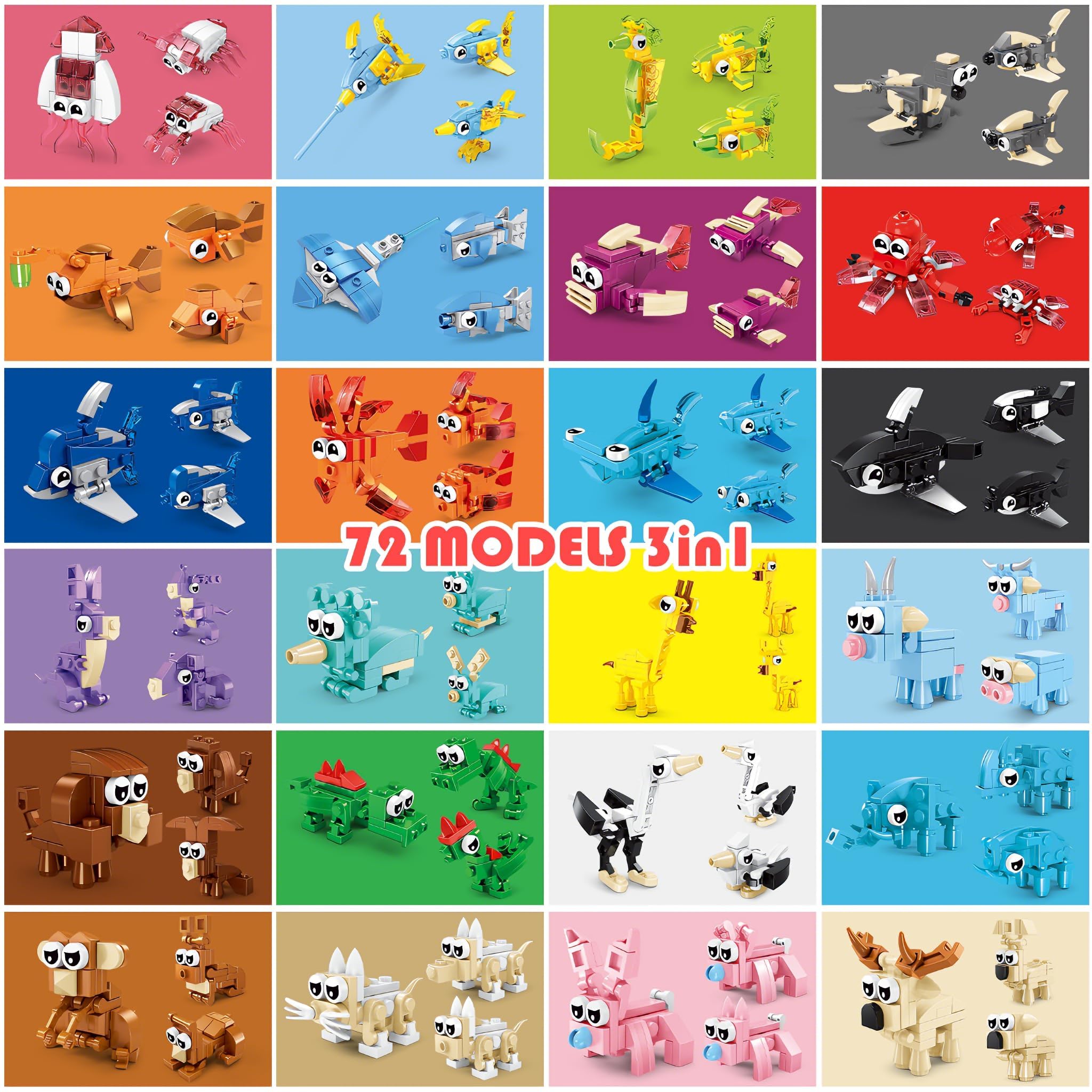 BRAITEN 24 Pack Animal Mini Block Sets – 72 Builds, Party Favors for Kids Ages 6-12