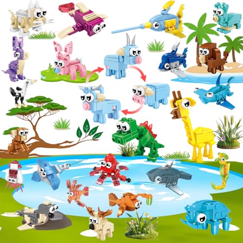 BRAITEN 24 Pack Animal Mini Block Sets – 72 Builds, Party Favors for Kids Ages 6-12