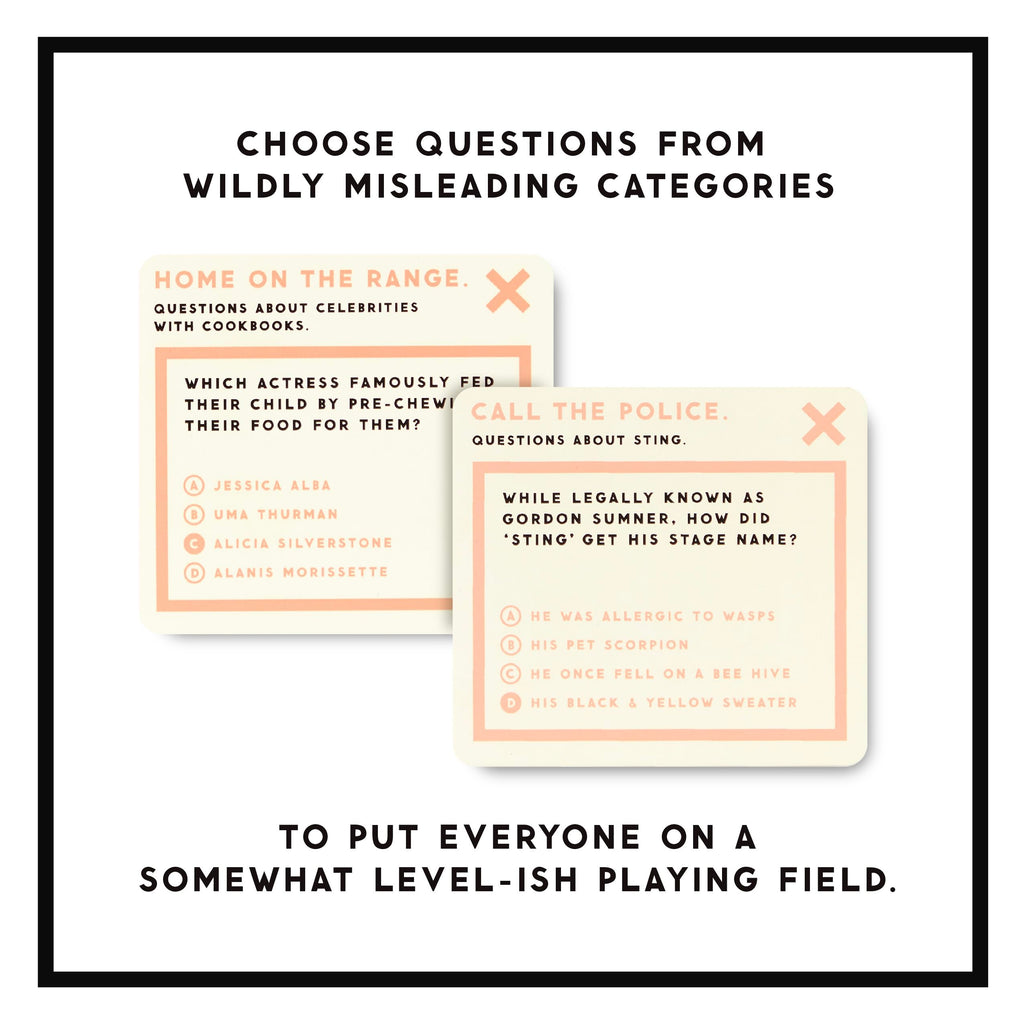 Brass Monkey Irrelevant Celebrity Trivia Game – 200 Cards with Misleading Categories