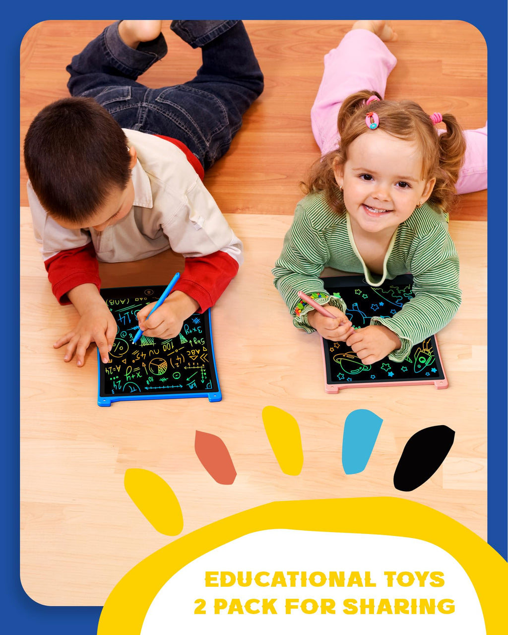 bravokids 3-Pack LCD Writing Tablet for Kids 3-8 Years – 8.5 Inch Colorful Doodle Board with 6 Stylus Pens