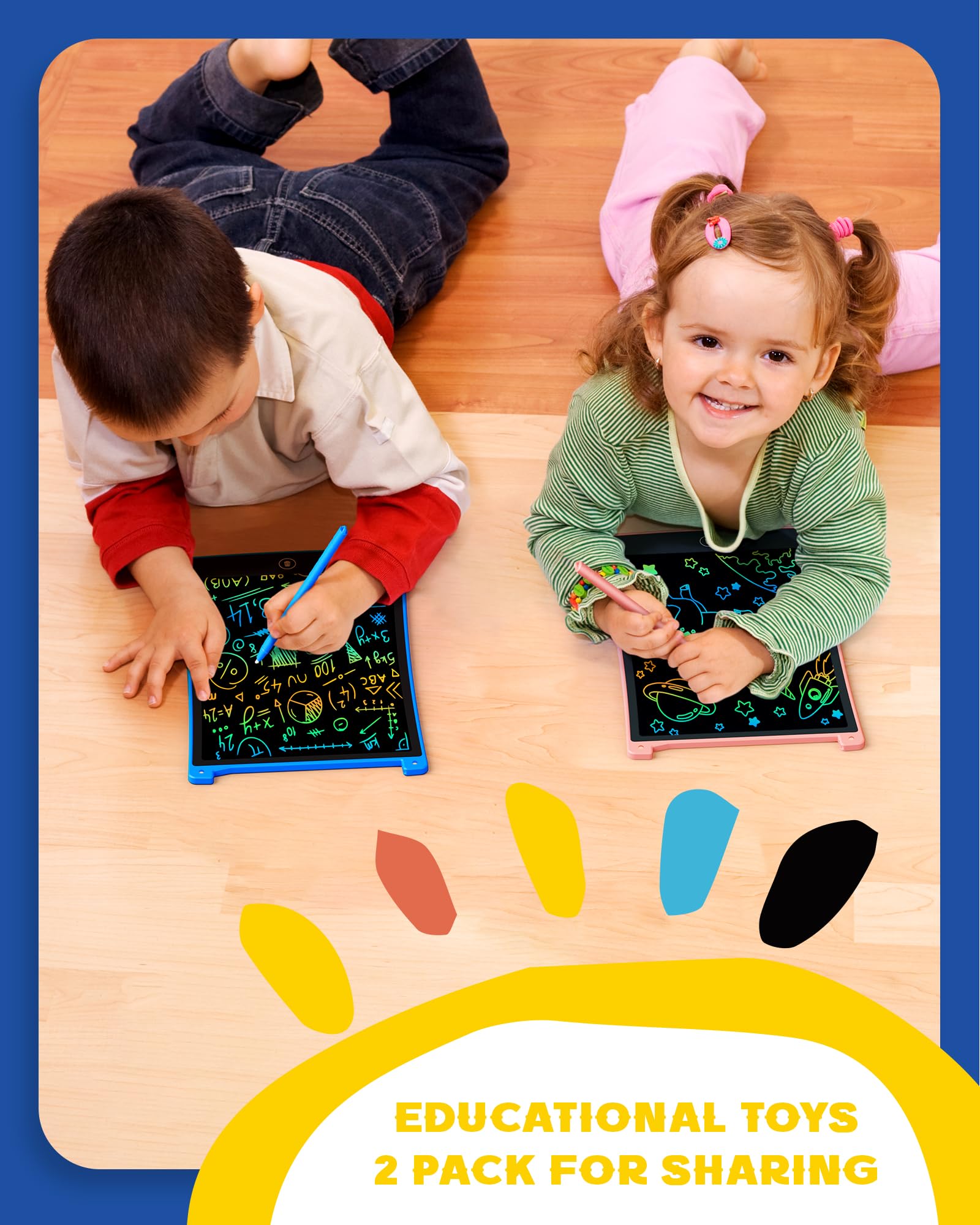 bravokids 3-Pack LCD Writing Tablet for Kids 3-8 Years – 8.5 Inch Colorful Doodle Board with 6 Stylus Pens