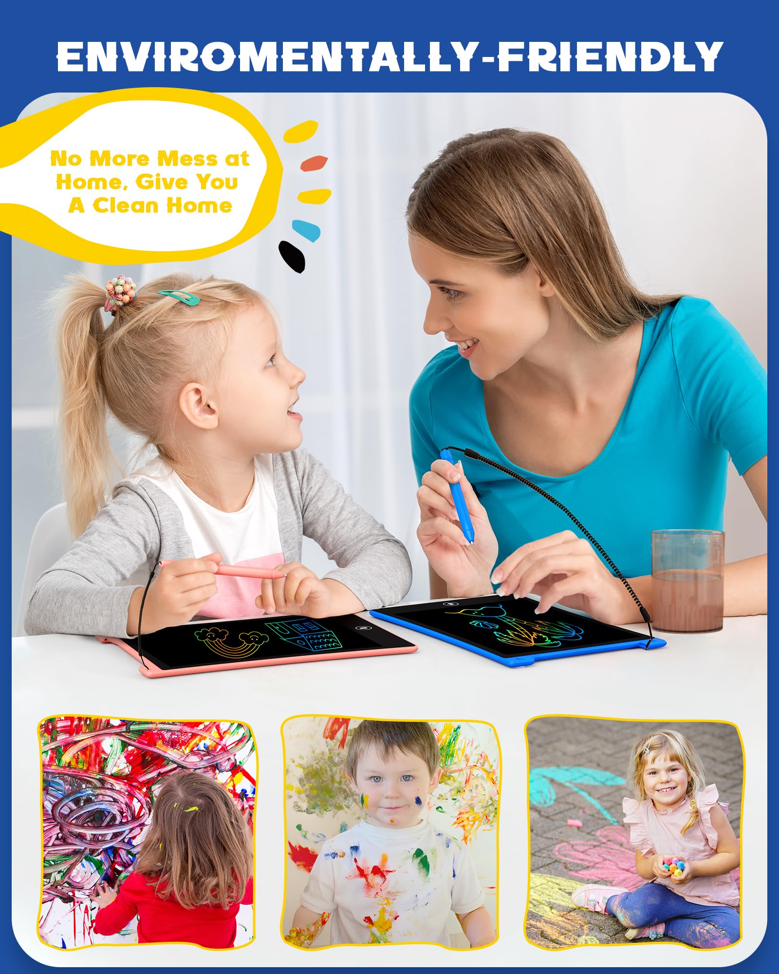 bravokids 3-Pack LCD Writing Tablet for Kids 3-8 Years – 8.5 Inch Colorful Doodle Board with 6 Stylus Pens