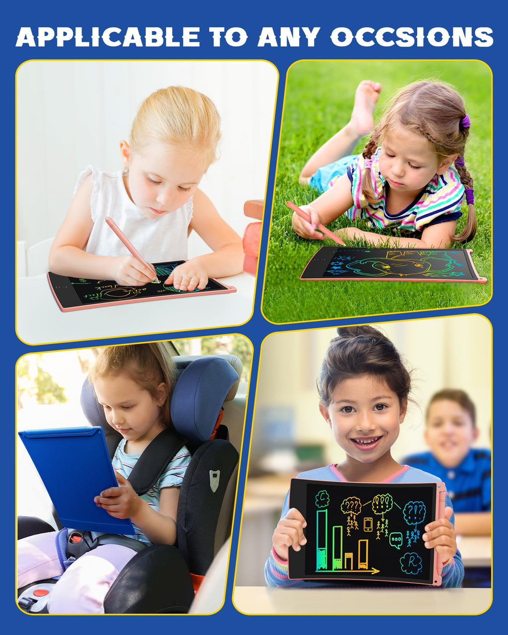 bravokids 3-Pack LCD Writing Tablet for Kids 3-8 Years – 8.5 Inch Colorful Doodle Board with 6 Stylus Pens