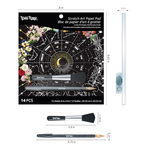 Brea Reese Scratch Art Pad: 12 Celestial 8x8 Metallic Designs for Adult Relaxation