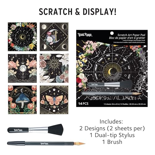 Brea Reese Scratch Art Pad: 12 Celestial 8x8 Metallic Designs for Adult Relaxation