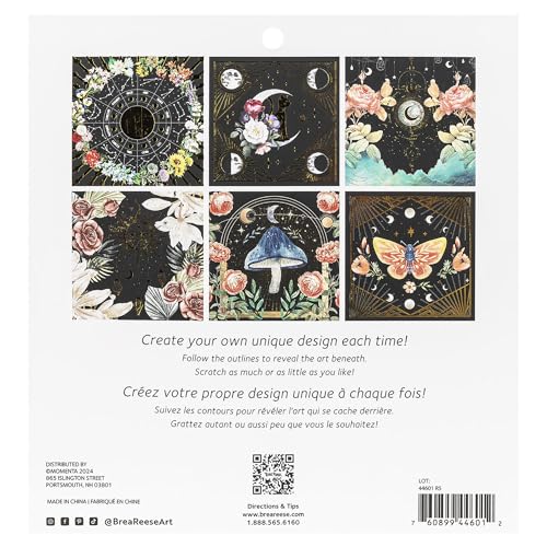 Brea Reese Scratch Art Pad: 12 Celestial 8x8 Metallic Designs for Adult Relaxation
