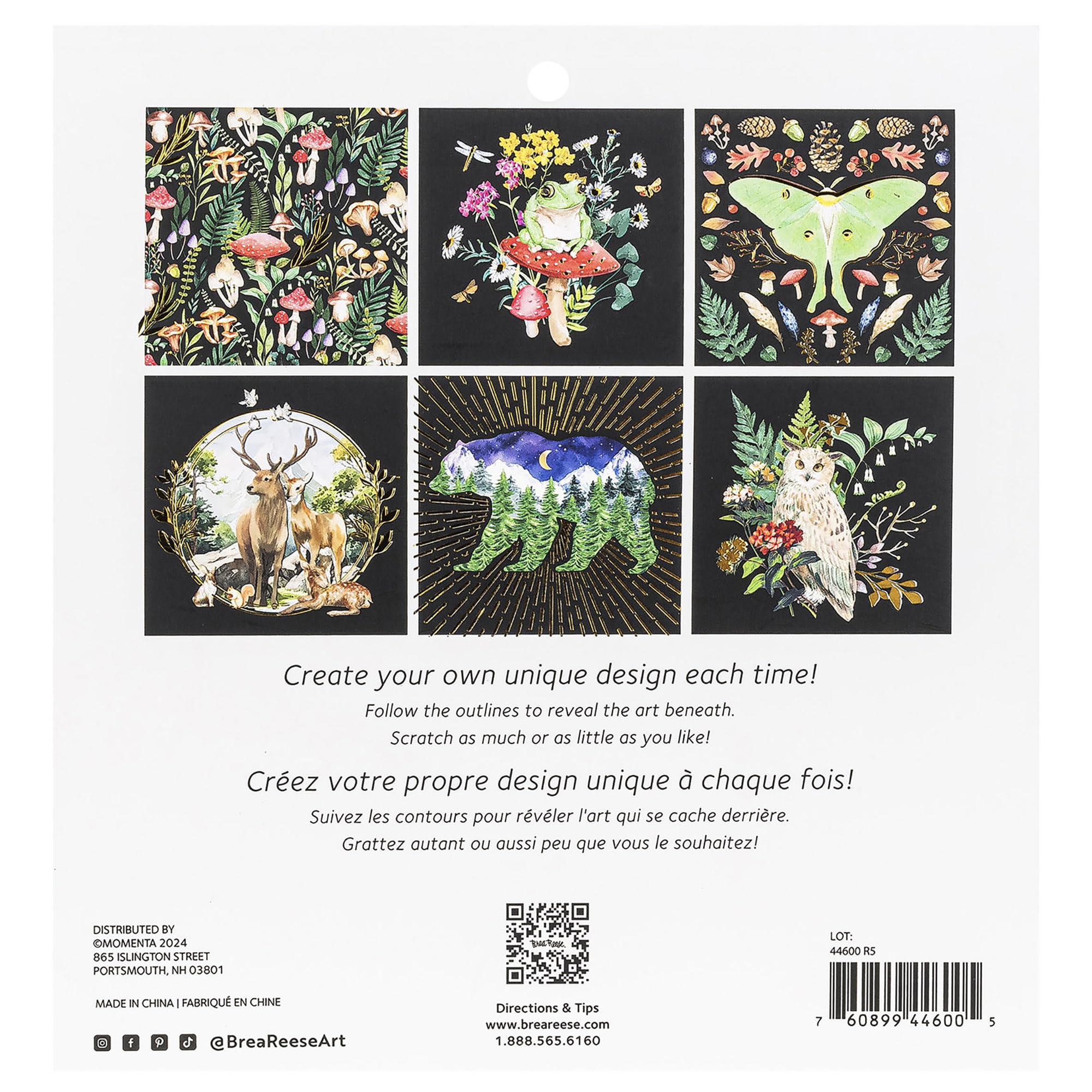 Brea Reese Scratch Art Paper Pad – Nature – 12 Metallic Designs, 8x8 Tear-Out Sheets with Stylus & Brush