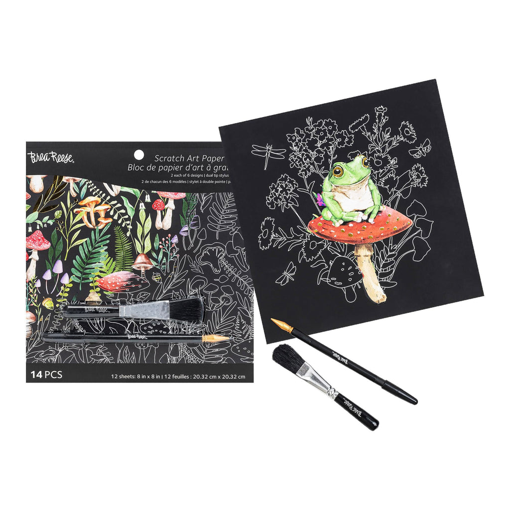 Brea Reese Scratch Art Paper Pad – Nature – 12 Metallic Designs, 8x8 Tear-Out Sheets with Stylus & Brush