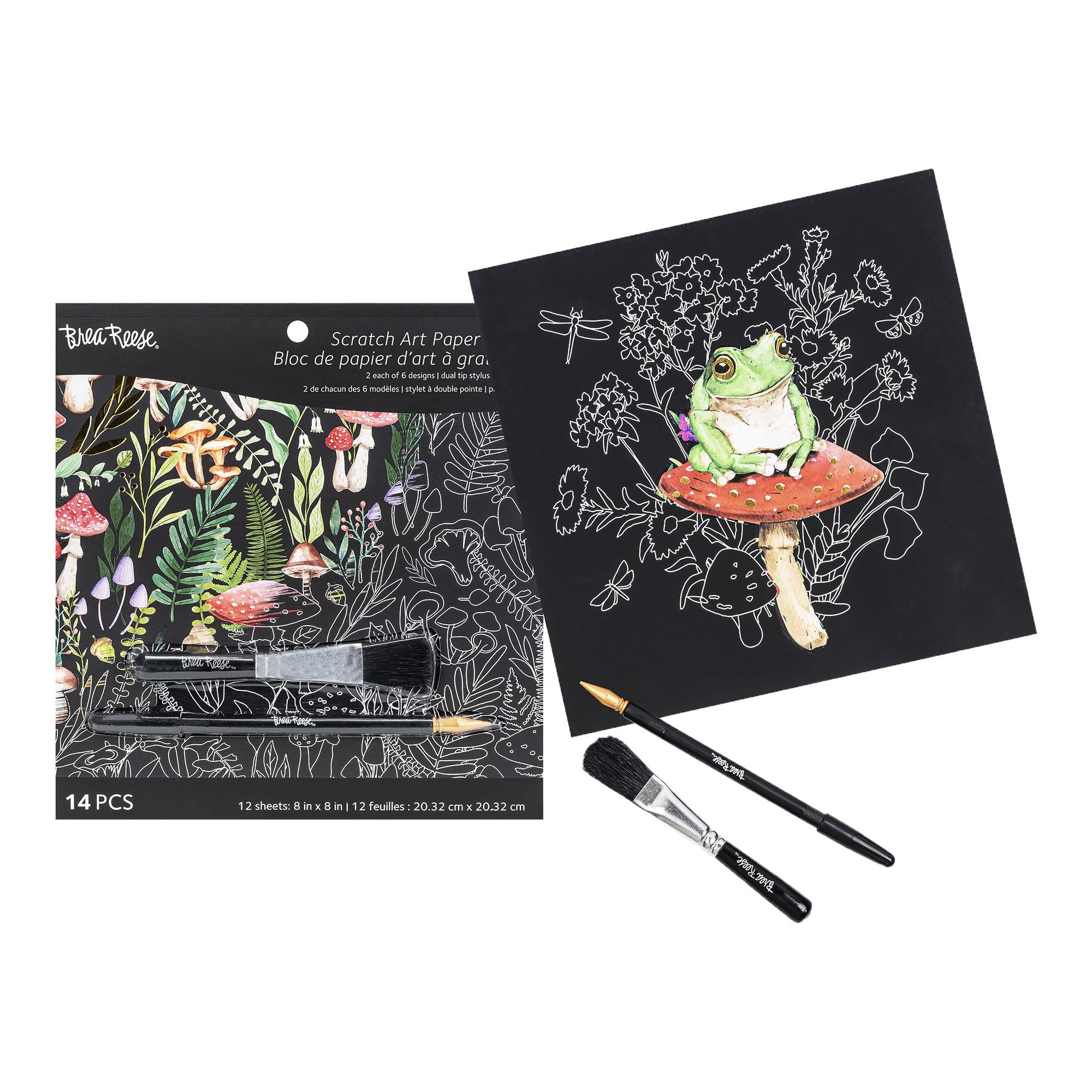 Brea Reese Scratch Art Paper Pad – Nature – 12 Metallic Designs, 8x8 Tear-Out Sheets with Stylus & Brush